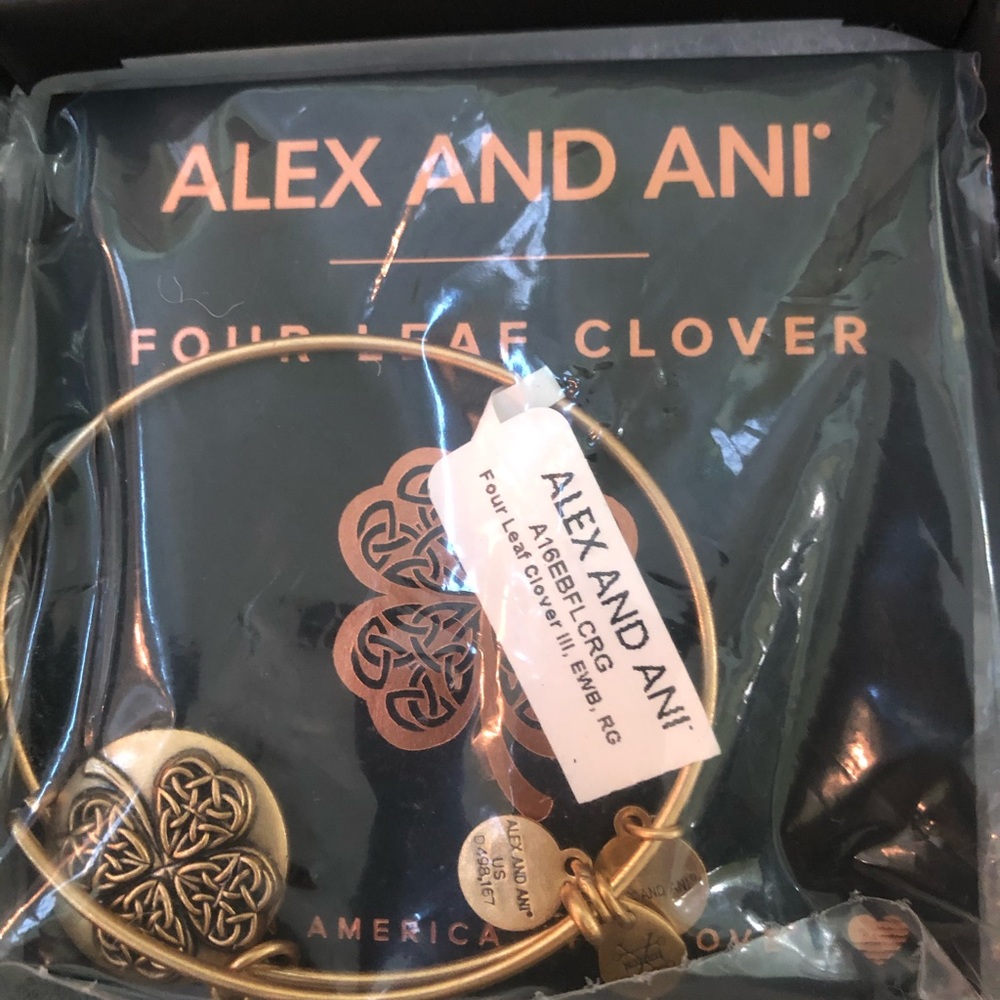 Alex and Ani Gold Four Leaf Clover Charm Bangle